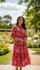 Crimson Reverie Cotton Dress