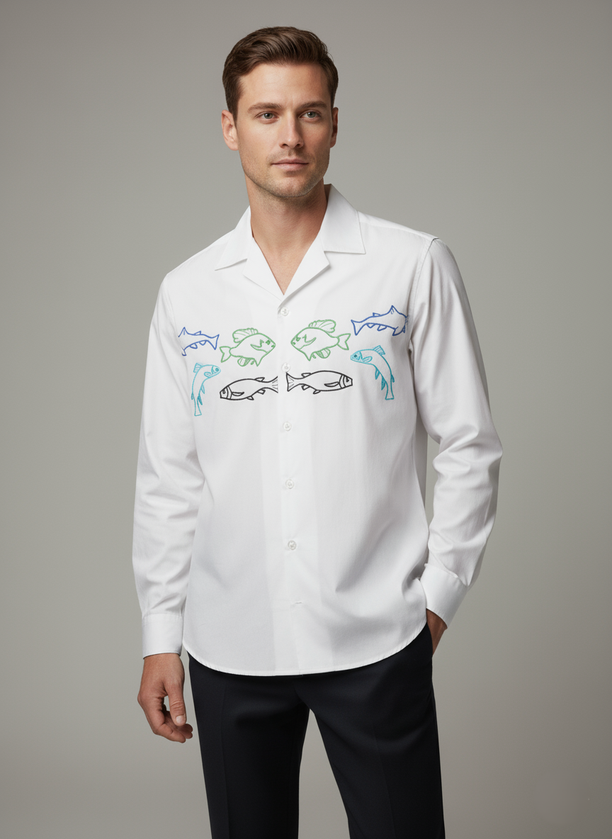 Ocean Catch Embroidered Poplin Shirt