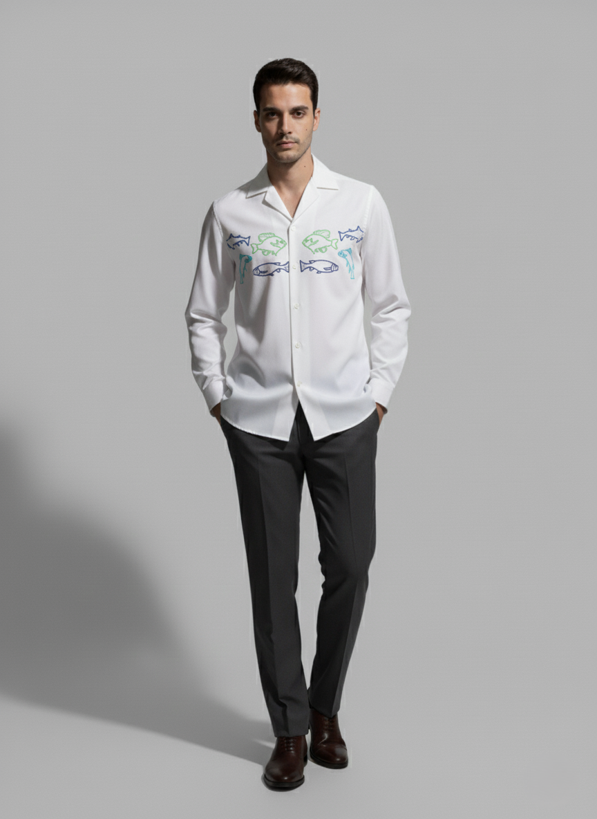 Cotton Poplin Full Sleeve Embrodiered Shirt