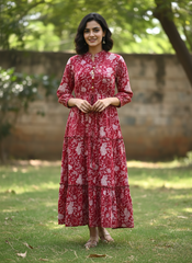 Crimson Reverie Cotton Dress