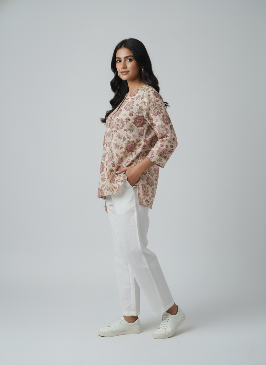 Rosy Meadow Cotton Kurti