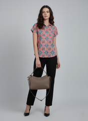 Coral Geo Cotton Top