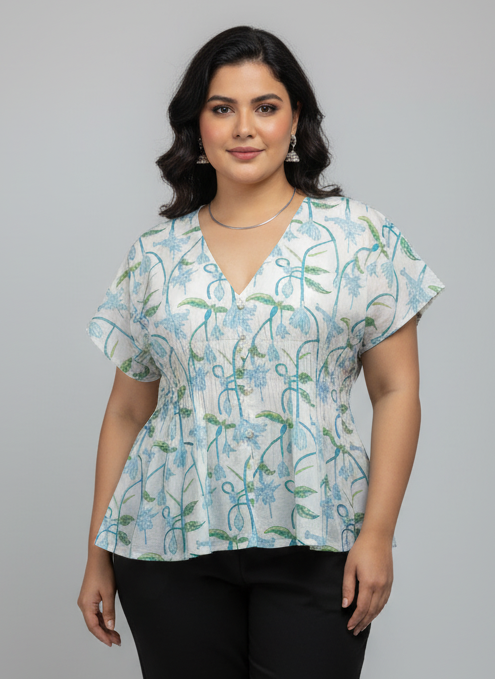 Block Printed Chanderi Silk Short Top