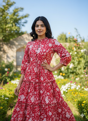Crimson Reverie Cotton Dress