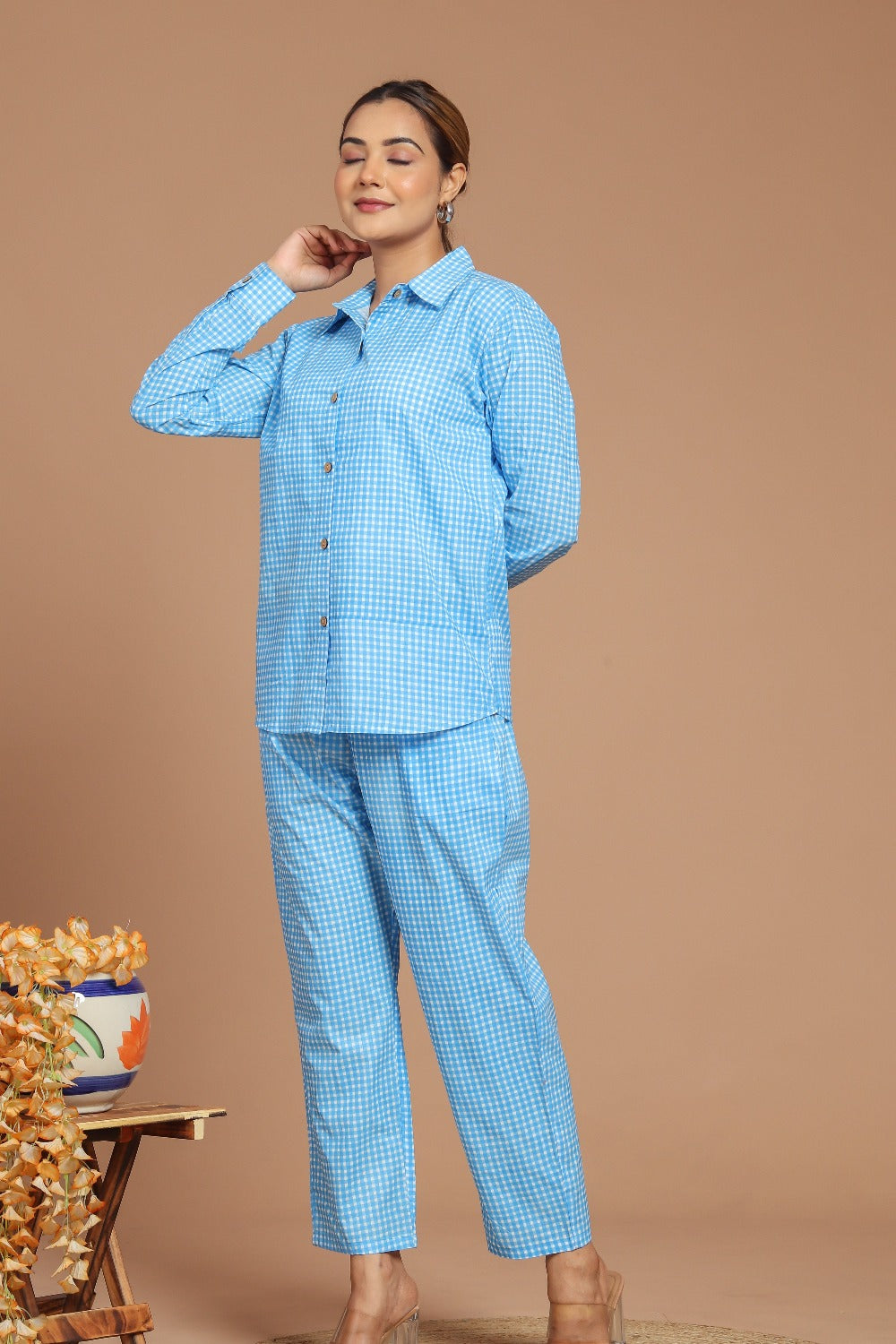Blue Gingham Printed Co-ord Set