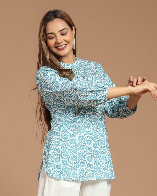 Block Printed Cotton Short Kurti