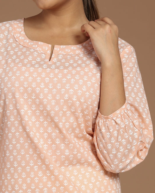 Block Printed Cotton Short Kurti