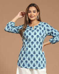 Block Printed Cotton Short Kurti