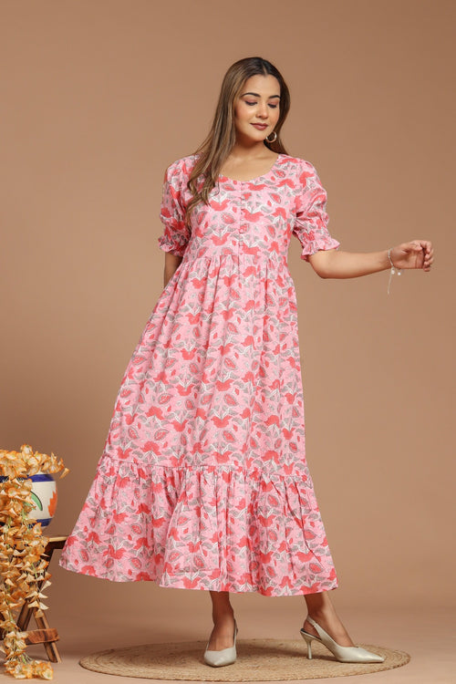 Pink Bloom Block Printed Dress
