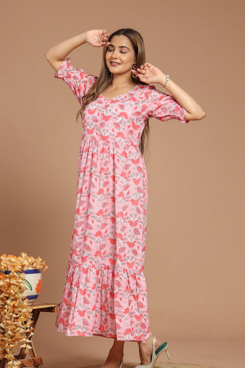 Pink Bloom Block Printed Dress