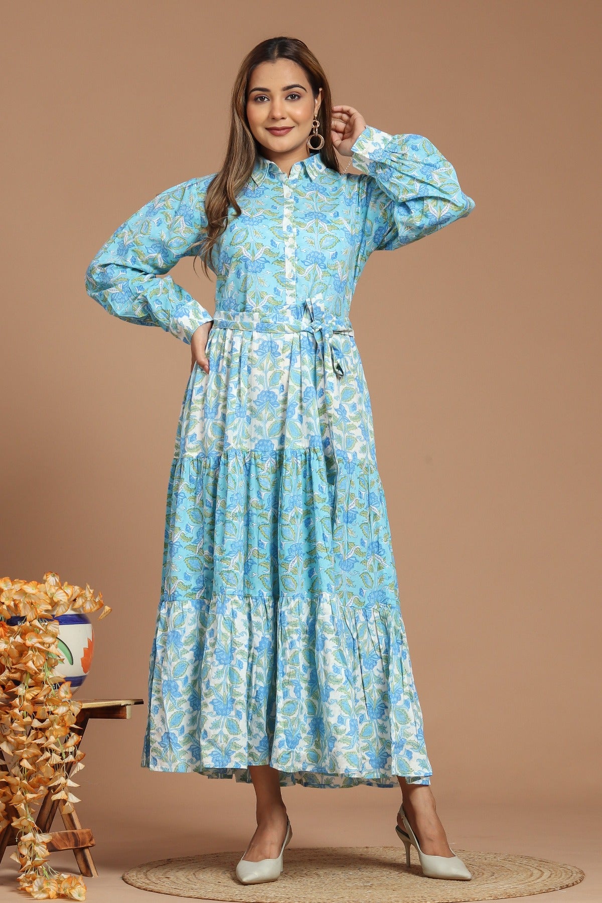 Turquoise Breeze Block Printed Dress