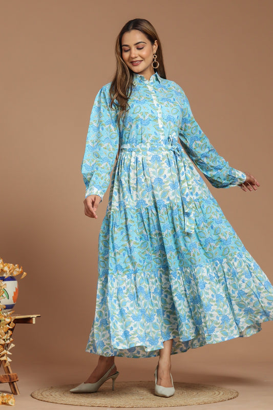 Turquoise Breeze Block Printed Dress