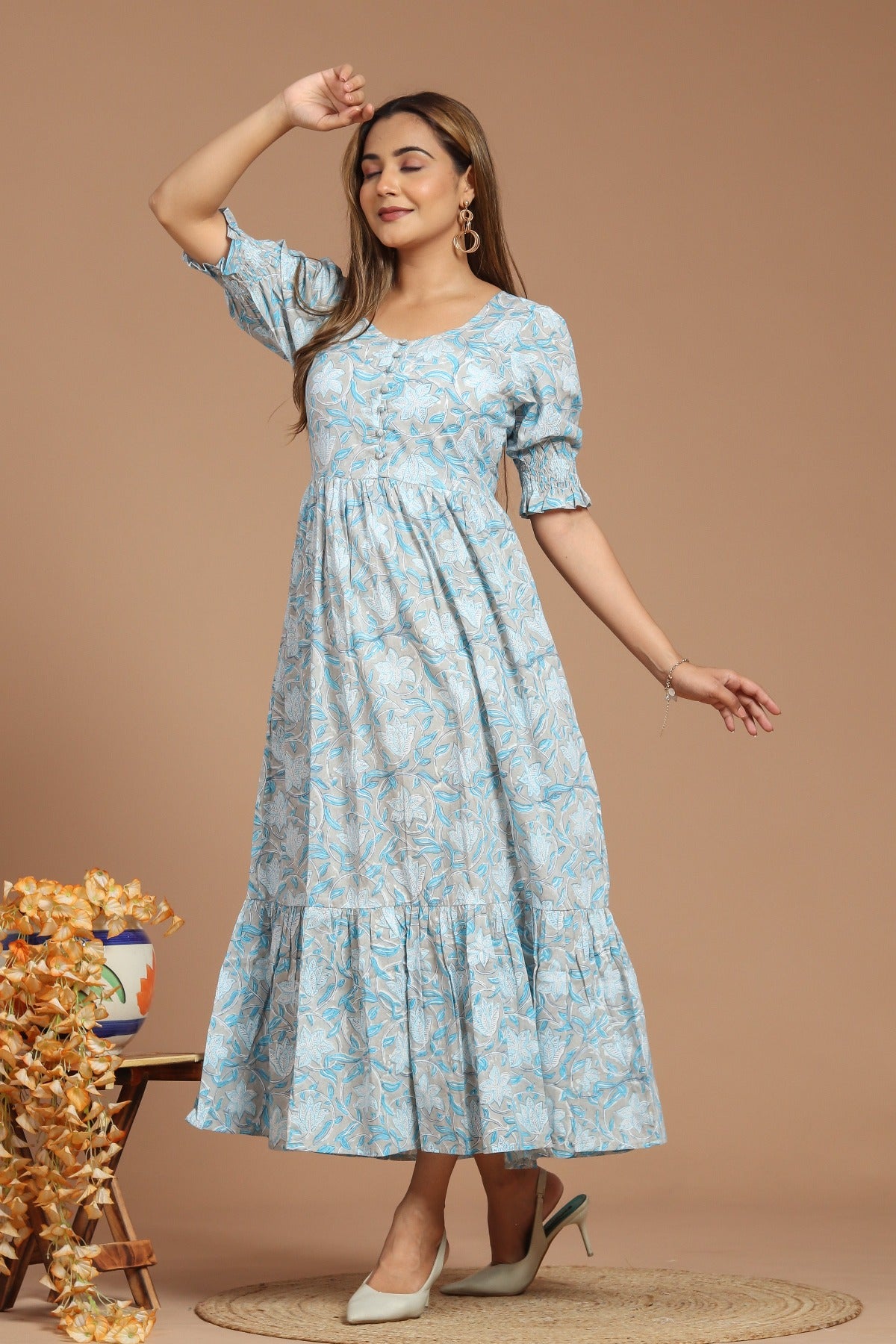 Frosty Bloom Block Printed Dress