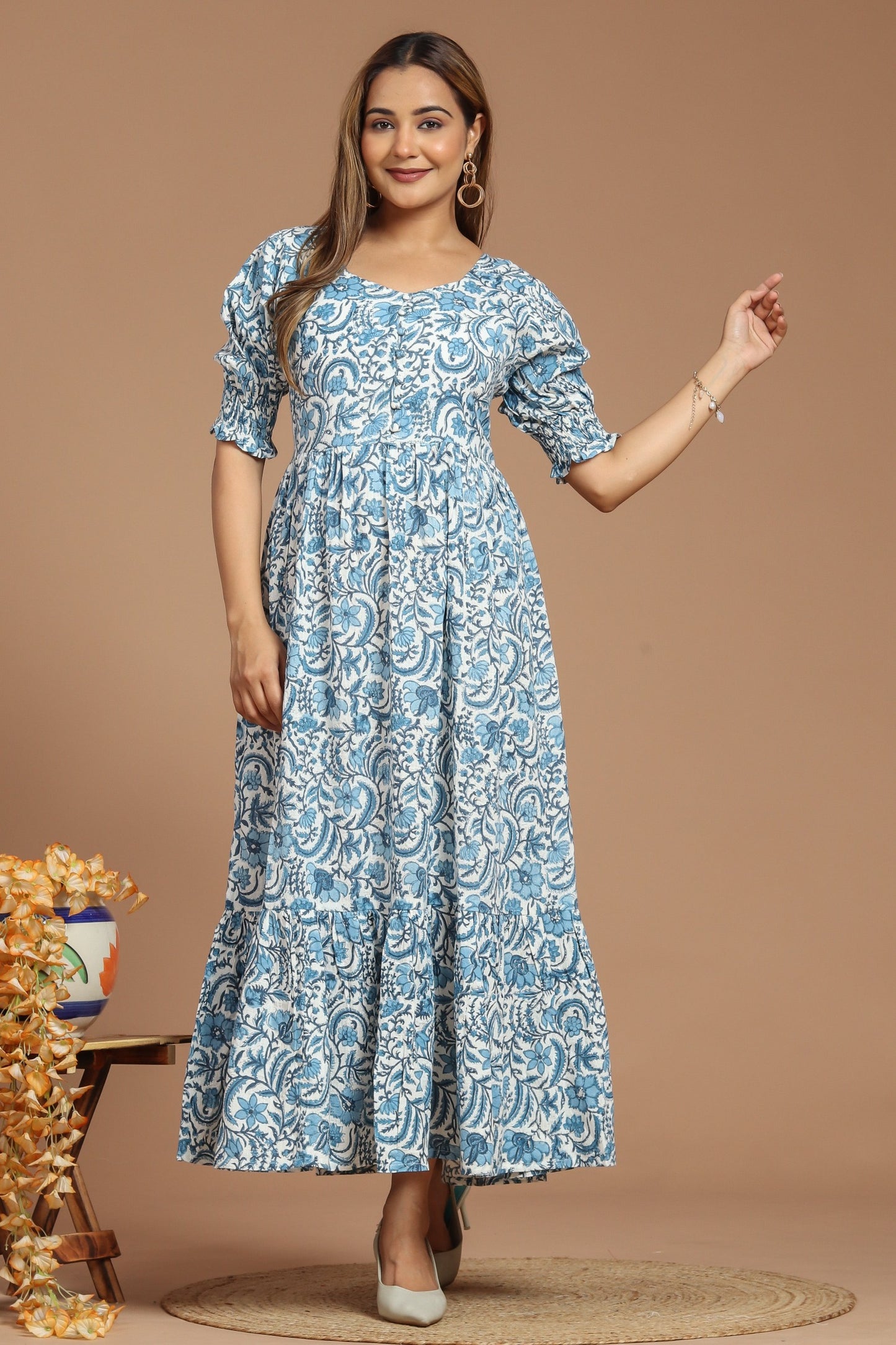 Azure Chintz Block Printed Dress