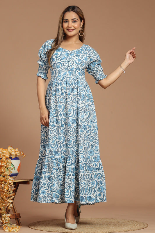 Azure Chintz Block Printed Dress