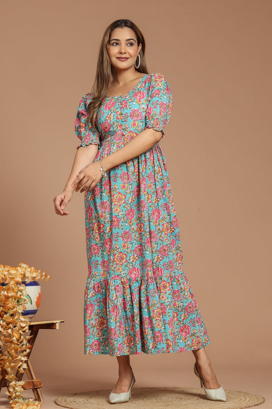 Radiant Garden Block Printed Dress