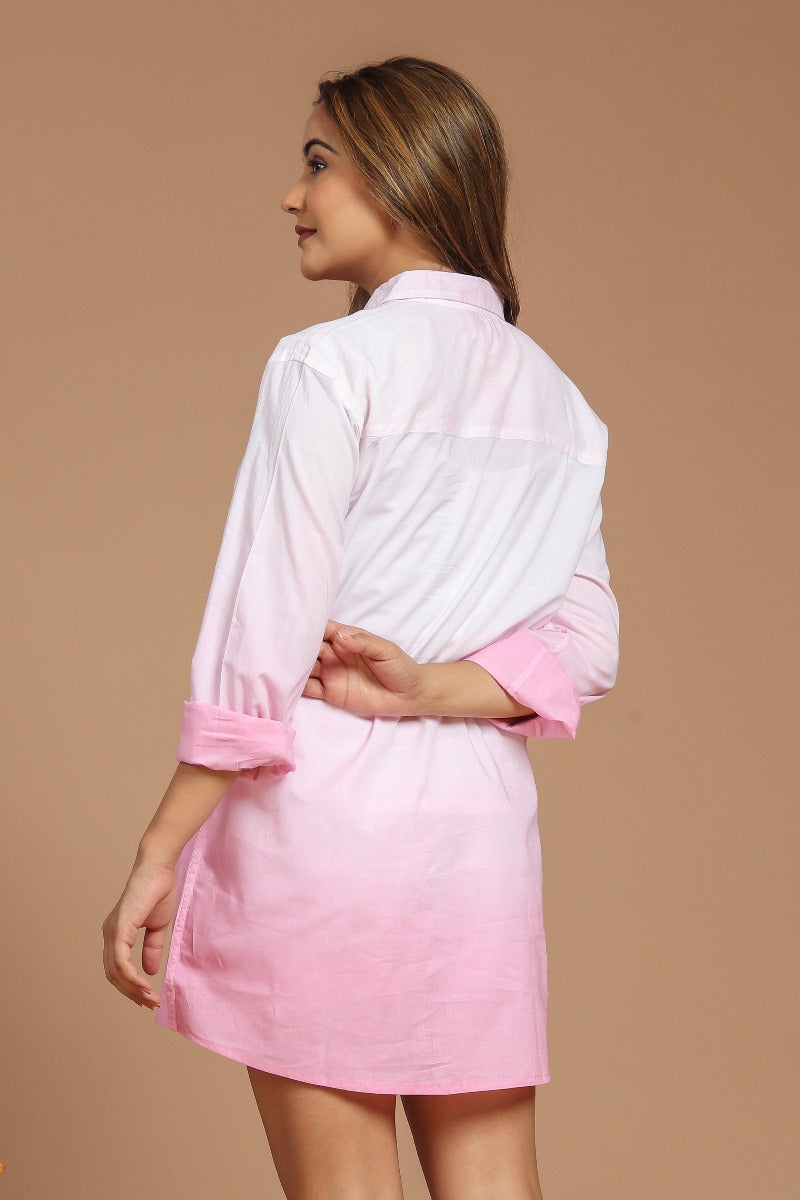 Pink Hues Dip-Dyed Cotton Shirt Dress