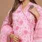 Blooming Pink Cotton Printed Kurta Pant Set With Kota Doria Dupatta