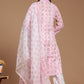 Cotton Printed Kurta Pant Set With Kota Doria Dupatta