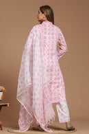 Pink Ikat Kurta Pant Set with Dupatta