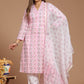 Cotton Printed Kurta Pant Set With Kota Doria Dupatta