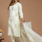 Serene White and Yellow Green Buta Printed Kurta Pant Set With Kota Doria Dupatta