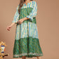 Bandhej Green Kota Doria Dress