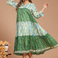 Bandhej Green Kota Doria Dress