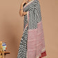 Regal Opulence: Red and Black Geometrical Print Handwoven Cotton Saree
