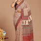 Regal Splendor: Royal Red Print Cotton Voile Saree