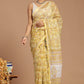 Yellow and White Floral Print Kota Doria Saree