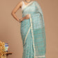 Enchanting Serenity: Sage Green Floral Print Kota Doria Saree