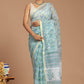 Enchanting Serenity: Sage Green Floral Print Kota Doria Saree