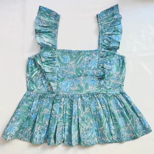 Aqua Block Printed Short Top