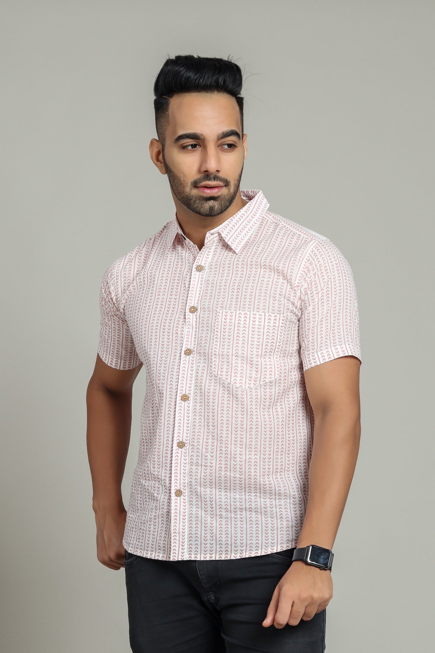 COTTON BLOCK PRINTED HALF SLEEVE SHIRT