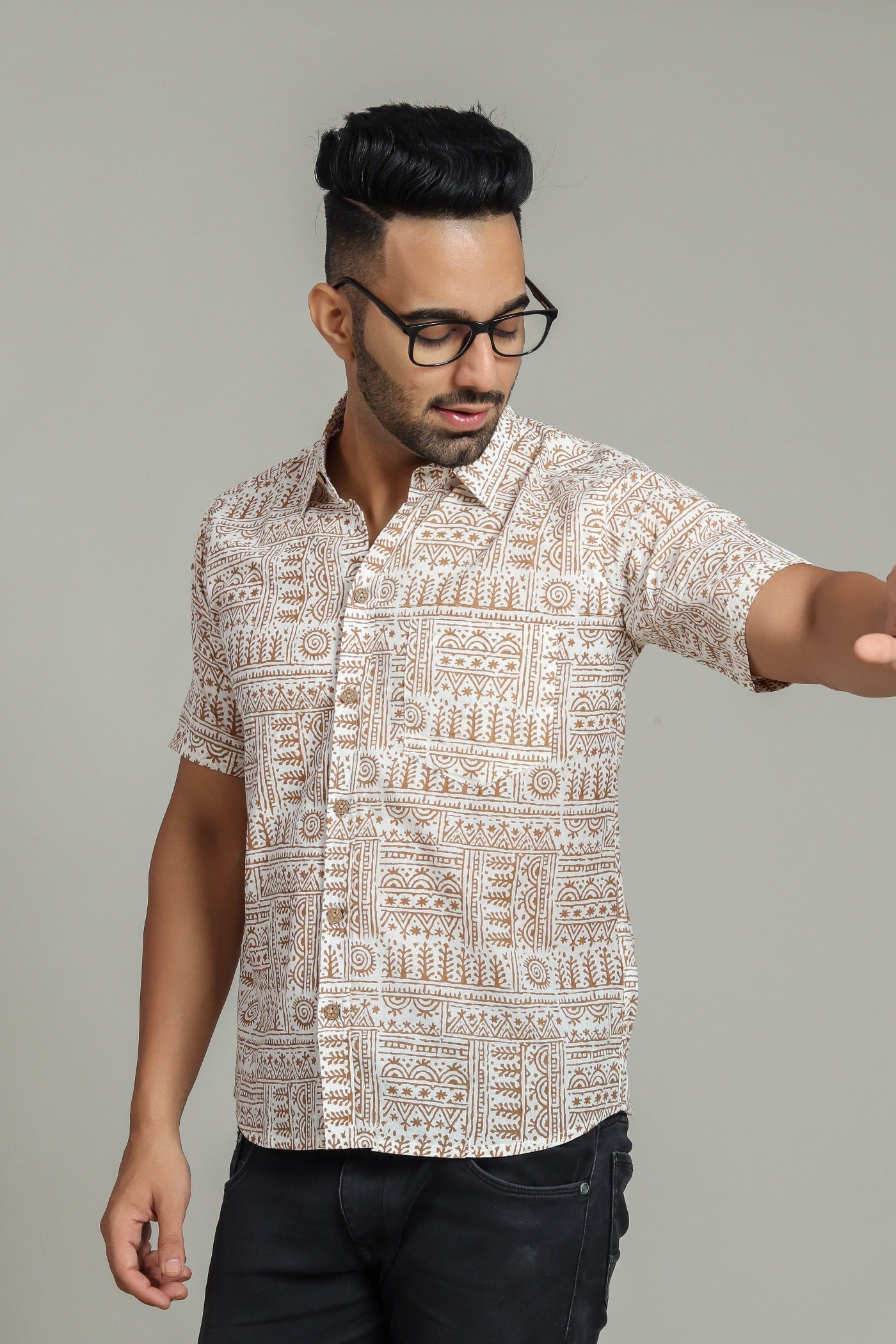 COTTON BLOCK PRINTED HALF SLEEVE SHIRT