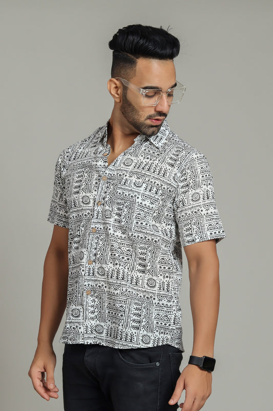 COTTON BLOCK PRINTED HALF SLEEVE SHIRT