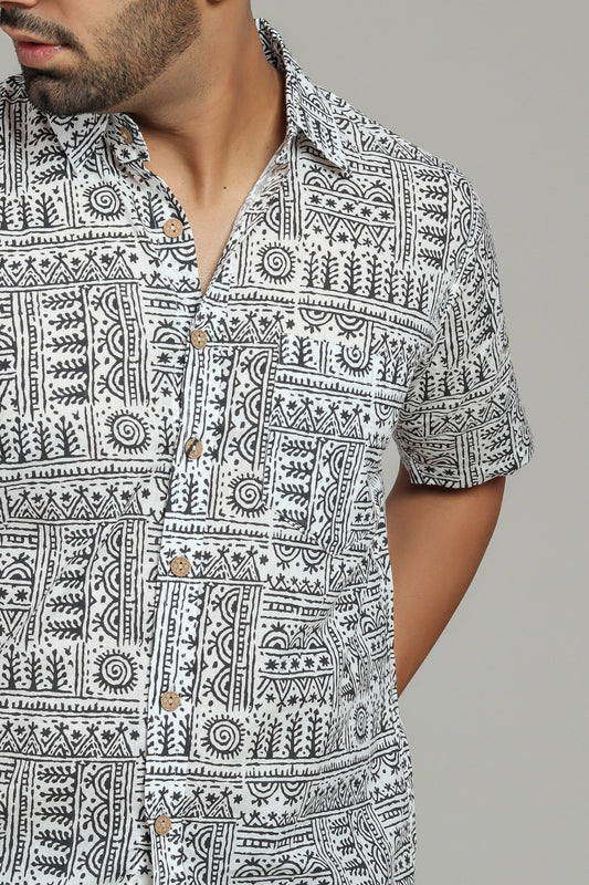 COTTON BLOCK PRINTED HALF SLEEVE SHIRT