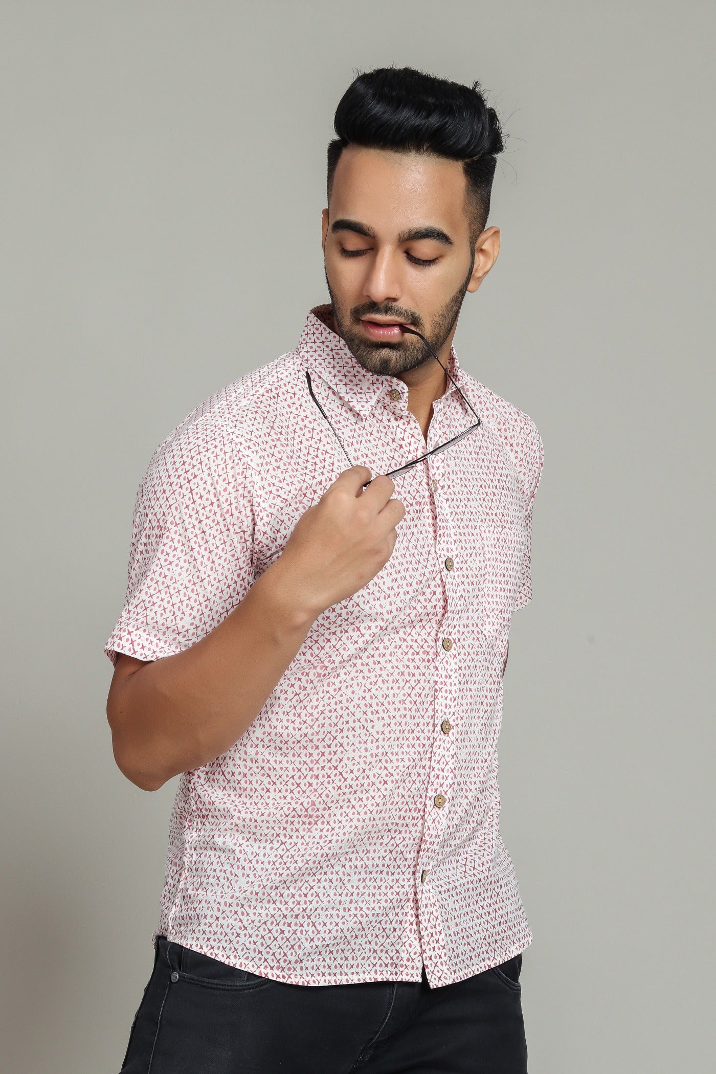 COTTON BLOCK PRINTED HALF SLEEVE SHIRT