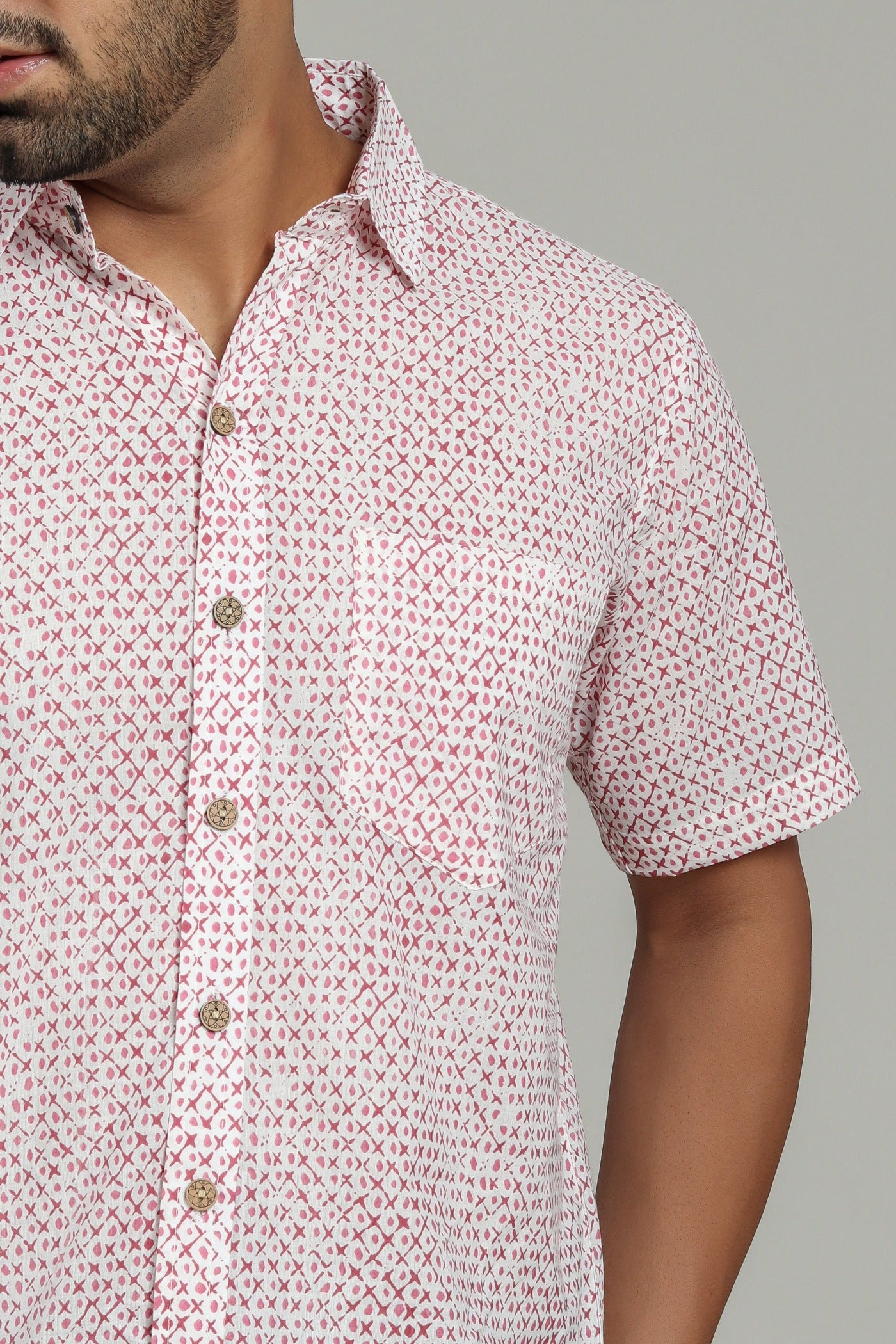 COTTON BLOCK PRINTED HALF SLEEVE SHIRT