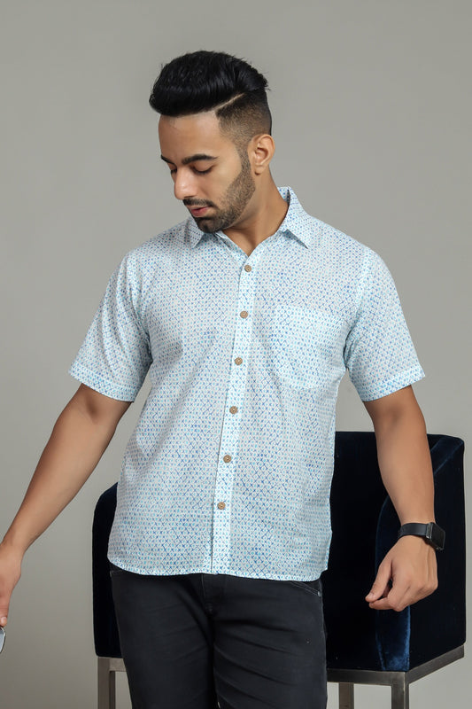 COTTON BLOCK PRINTED HALF SLEEVE SHIRT