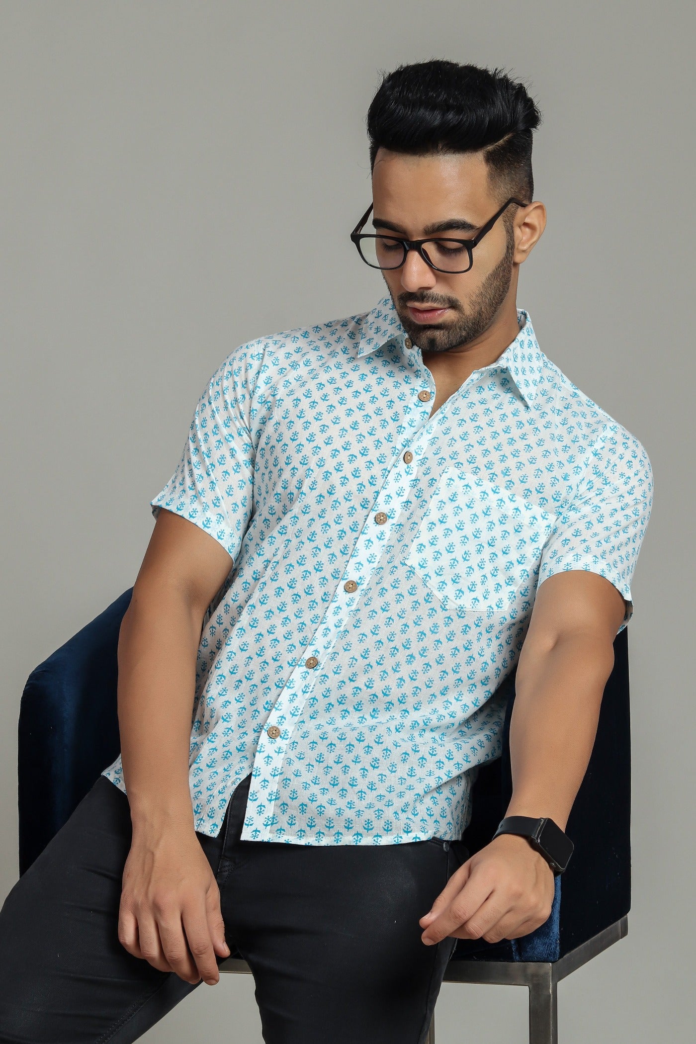 COTTON BLOCK PRINTED HALF SLEEVE SHIRT