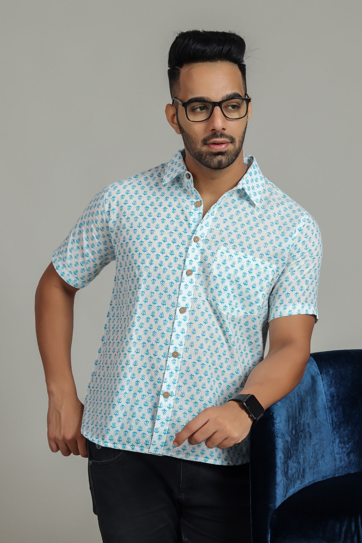 COTTON BLOCK PRINTED HALF SLEEVE SHIRT