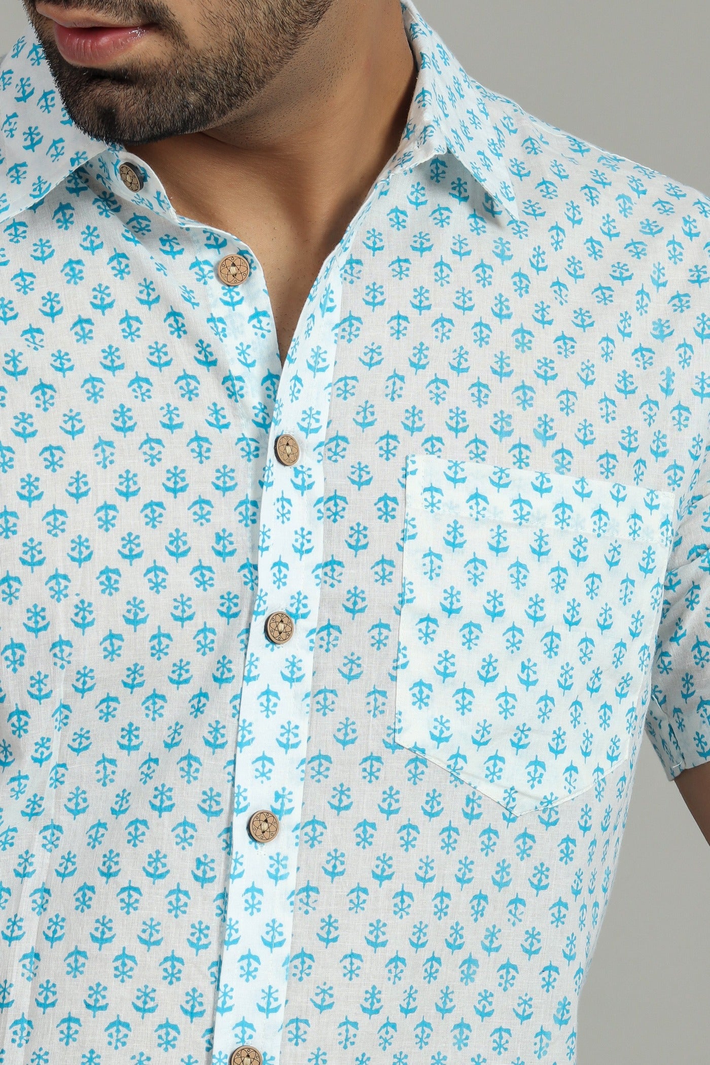 COTTON BLOCK PRINTED HALF SLEEVE SHIRT