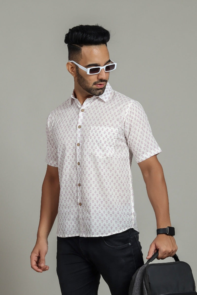 COTTON BLOCK PRINTED HALF SLEEVE SHIRT