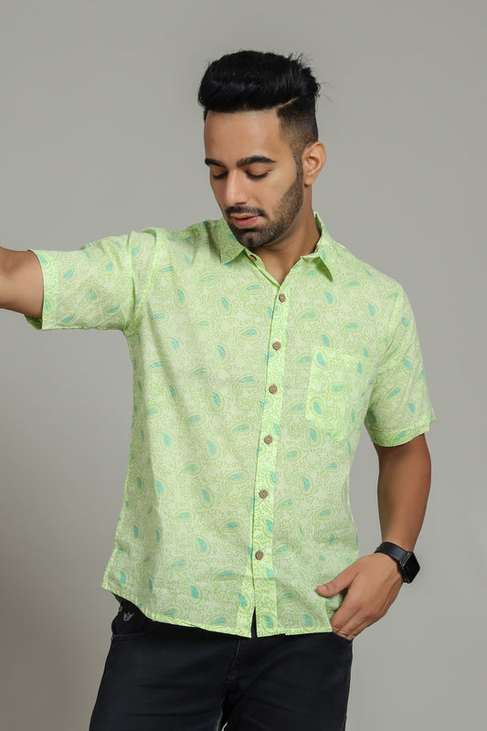 COTTON BLOCK PRINTED HALF SLEEVE SHIRT