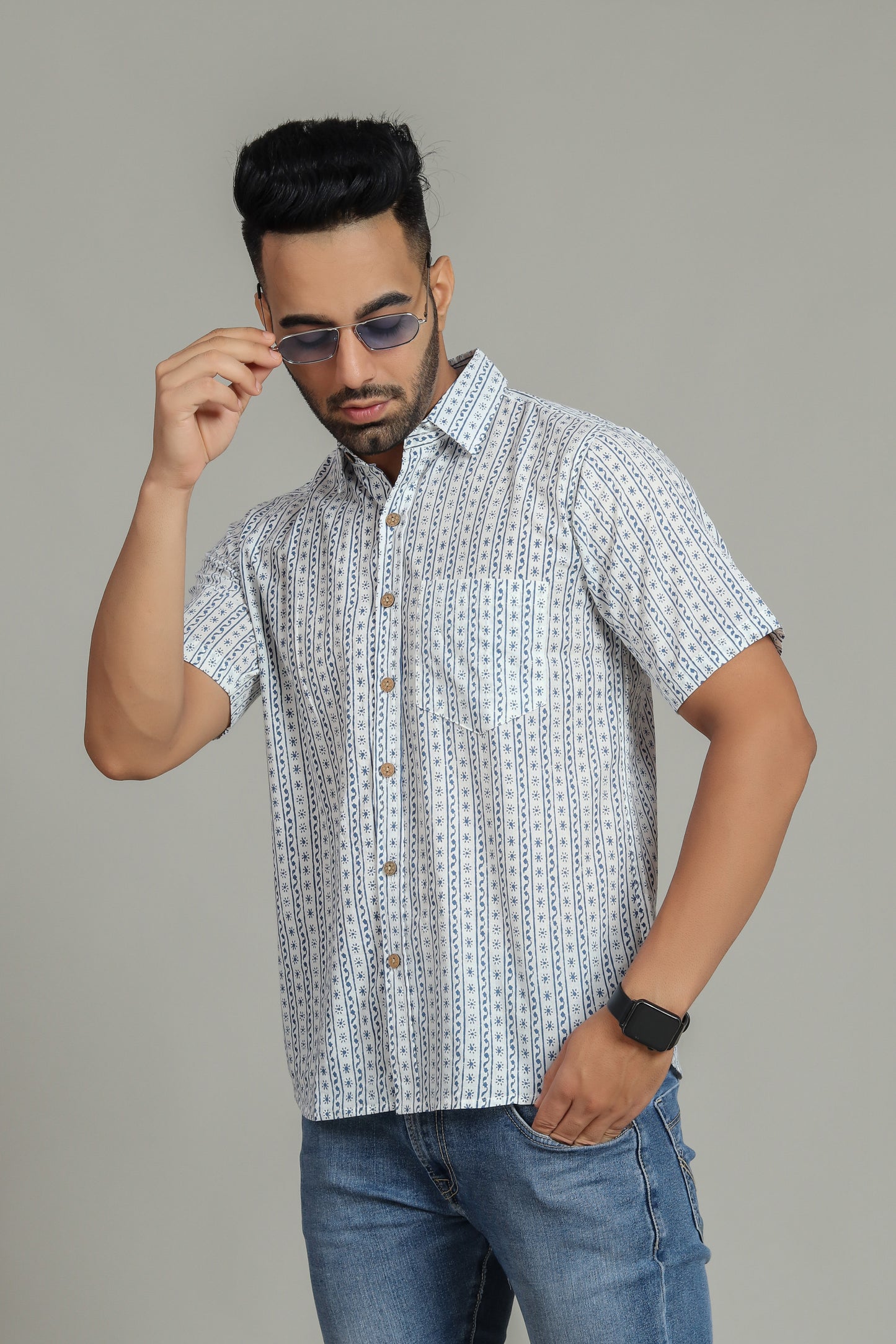 COTTON BLOCK PRINTED HALF SLEEVE SHIRT