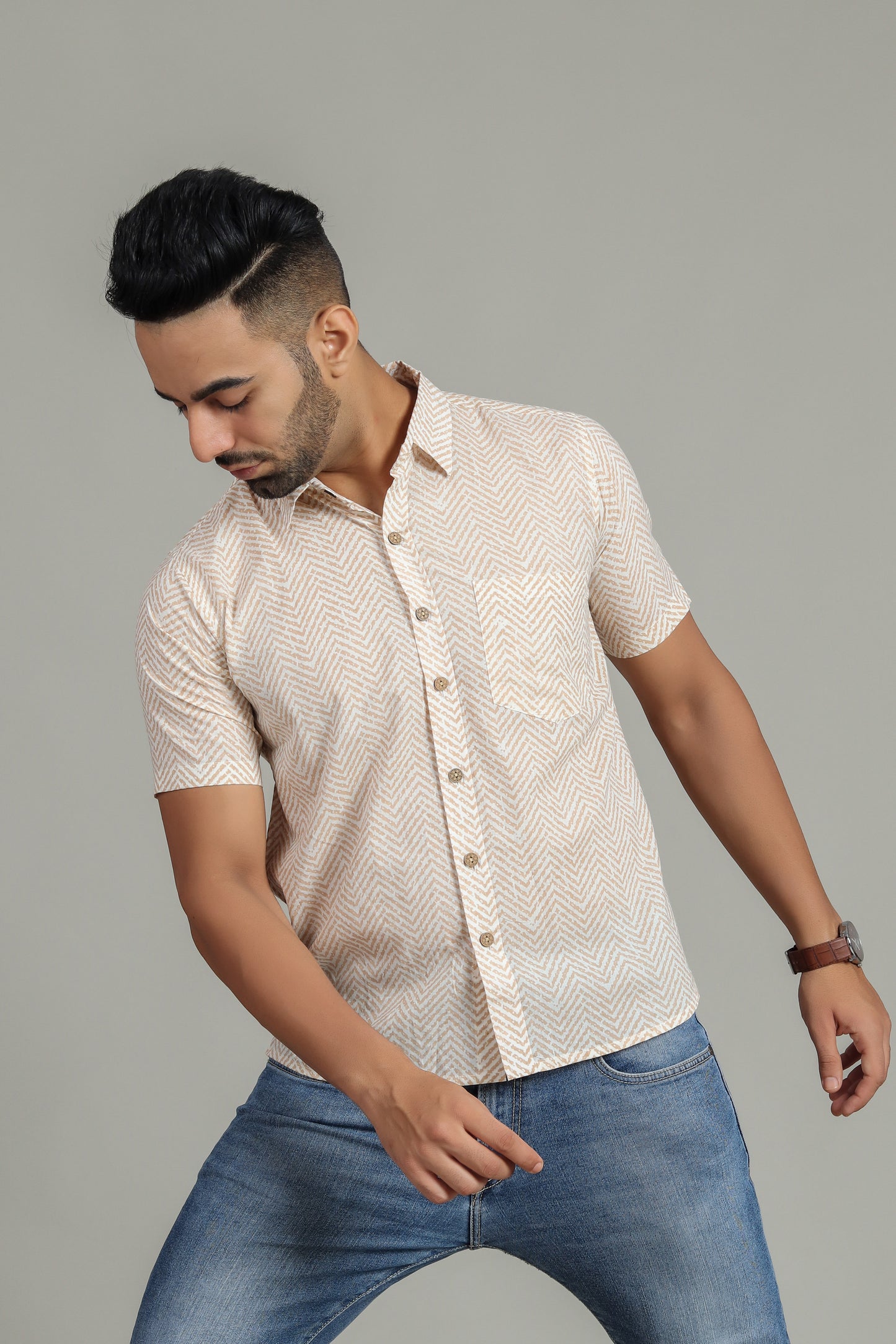 COTTON BLOCK PRINTED HALF SLEEVE SHIRT