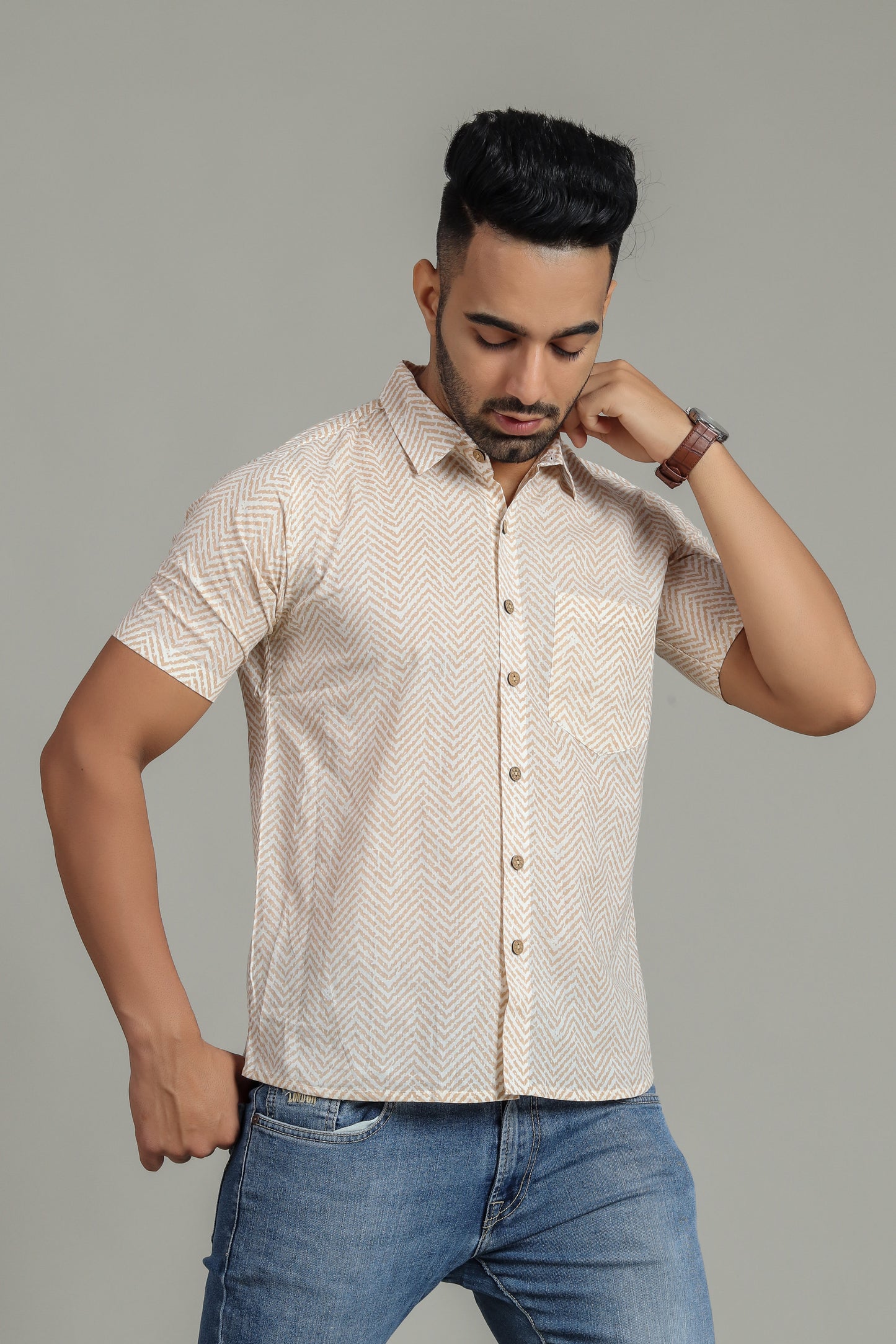 COTTON BLOCK PRINTED HALF SLEEVE SHIRT