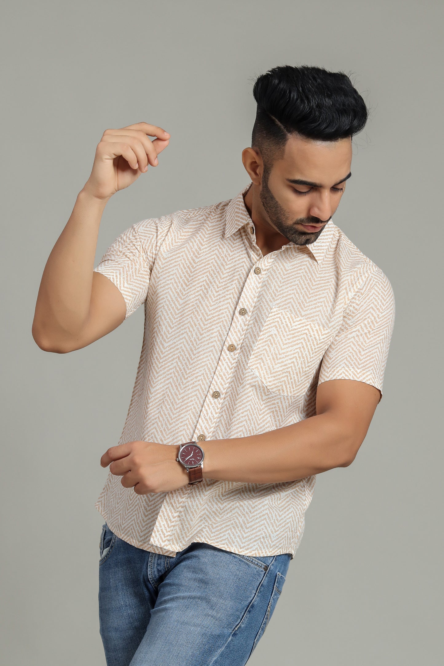 COTTON BLOCK PRINTED HALF SLEEVE SHIRT